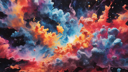 Obraz na płótnie Canvas Colorful abstract explosion in space. Nebula alien cloud. Universe painting watercolor sponge paint.