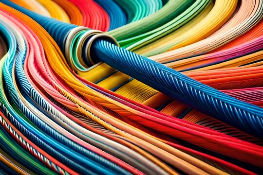 multi colored cable style abstract background , wallpaper with solid thread , ultra realistic multicolor hd view 
