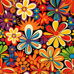 Hippie flowers repeat pattern 60s