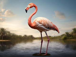 pink flamingo in the water