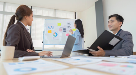 Business team briefing of financial analyze about companys graph profit. finance, strategy, meeting concept