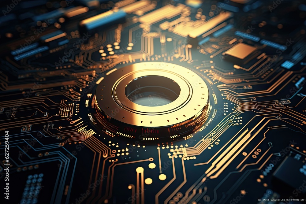 Poster futuristic abstract circular technology background. digital hologram screen.generative ai