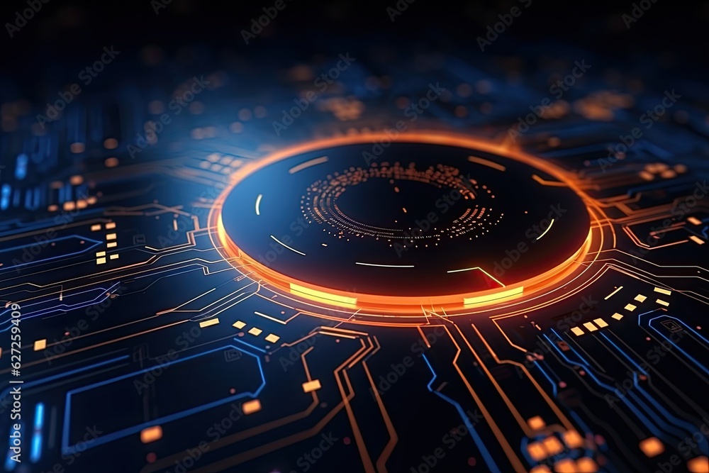 Poster futuristic abstract circular technology background. digital hologram screen.generative ai