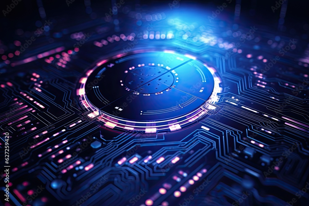 Aufkleber futuristic abstract circular technology background. digital hologram screen.generative ai