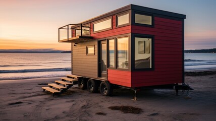 Amazing shipping wheels storage sea container cabin tiny house AI Generated art