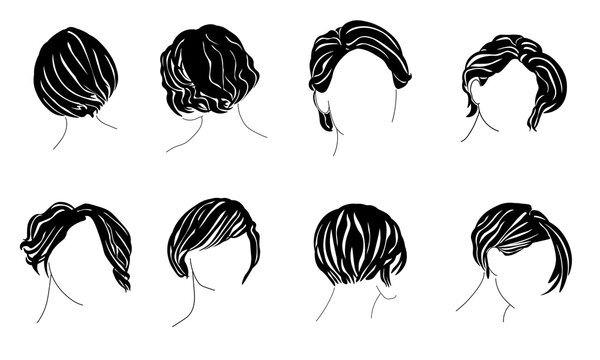 Bixie Hairstyle Set, Silhouettes Of Stylish Women's Haircuts For Short Hair