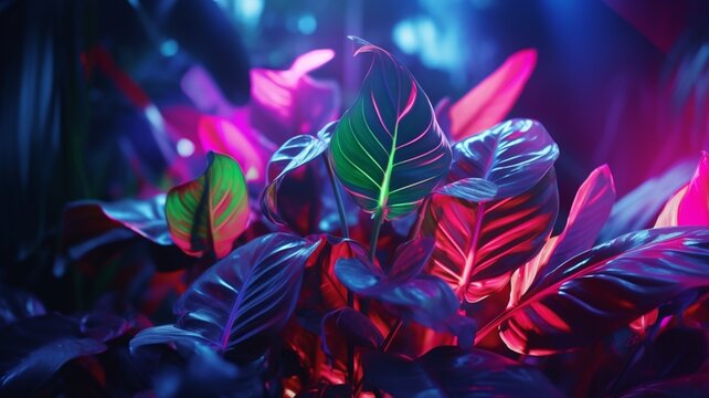Beautiful asian tropical plant tree neon glow picture wallpaper AI Generated art