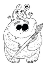 Funny cute monster, aliens or fantastic animals for children's coloring pages or t-shirts. Hand drawn vector illustration.