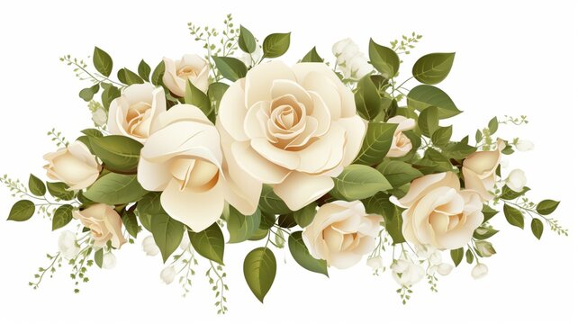 Beautiful cream rose flower arrangement image on white background AI Generated art