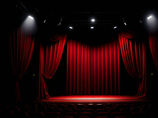 stage with red curtains - obrazy, fototapety, plakaty