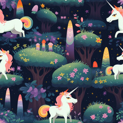 Fantasy unicorns cute cartoon repeat pattern