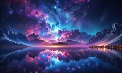 Fototapeta premium Colourfull Gigantic Glowing Cloud Explosion