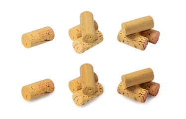 Used Wine Corks Isolated, Naturel Cork Stopper, Eco Cork Cap on White Background