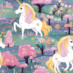 Fototapeta premium Fantasy unicorns cute cartoon repeat pattern 
