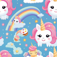 Obraz na płótnie Canvas Fantasy unicorns cute cartoon repeat pattern 