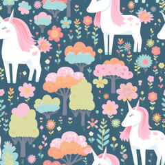 Fantasy unicorns cute cartoon repeat pattern
