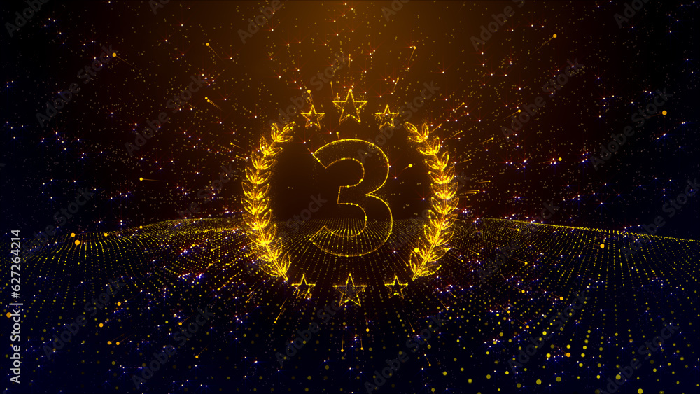 Poster abstract celebration golden brown award number three symbol dotted lines particle space effect with 