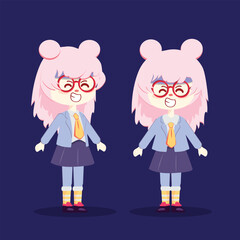 A cute girl character with pink hair