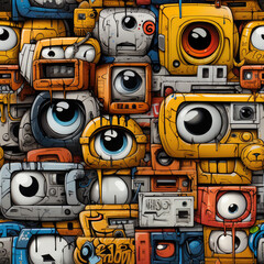 Fototapeta premium Graffiti funky doodles repeat pattern