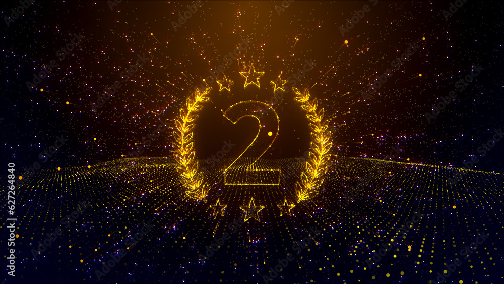 Poster abstract celebration golden brown award number two symbol dotted lines particle space effect with wa