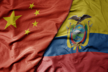 big waving national colorful flag of china and national flag of ecuador . - obrazy, fototapety, plakaty