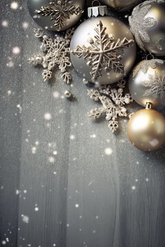 Christmas background with a silver ornament. generative ai