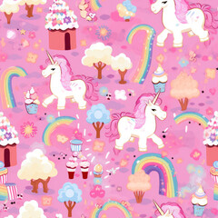 Pink unicorn Candyland dream fantasy magic cartoon repeat pattern