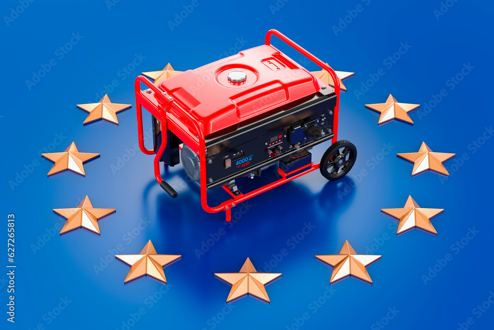 Poster gasoline generator on the european union flag. 3d rendering