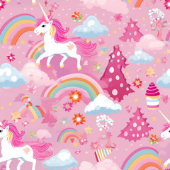 Pink unicorn Candyland dream fantasy magic cartoon repeat pattern
