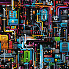 Sci-fi digital modern technology internet connection colorful repeat pattern