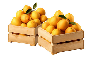 Wooden Crate with Citrus Fruits Light Wood Box of Lemons and Oranges. Generative Ai