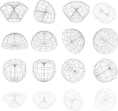 Set of 3D wireframe objects Part 2, collection of 3D wireframe illustrations