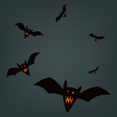 Halloween background. Halloween bat isolated on black background. Halloween Scary bat hand drawn style. Vector illustration.