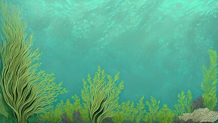 Fototapeta na wymiar Underwater seaweed design wallpaper (AI generated)