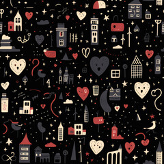 Cute hearts doodles repeat pattern