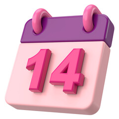 14th. Fourteenth day of month. Calendar. 3D illustration.