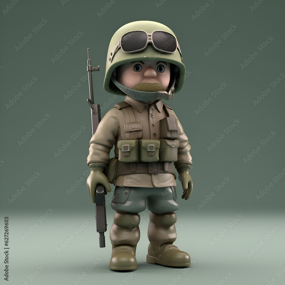 Wall mural Cartoon character in a military uniform - 3D Rendered Illustration