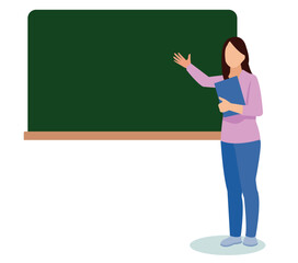 teacher in front of blackboard in classroom