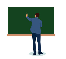 teacher in front of blackboard in classroom