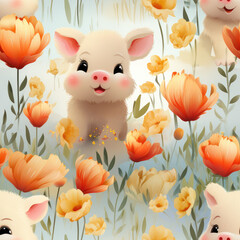 Cute pigs childish repeat pattern