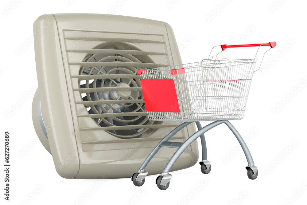 Poster extractor fan with shopping cart. 3d rendering
