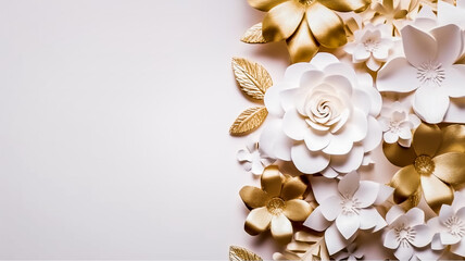 Arrière-plan,  floral blanc, doré, or, élégant et chic pour carte et invitation - Générative IA