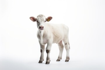 Portrait of white calf. isolated on a white background AI generative