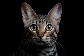 portrait of a Bengal cat on a black background AI generative