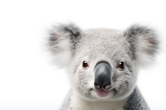 A cute koala on white background. space for text AI generative