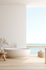 Modern & Loft bathroom design in a sunny villa. abstract illustration AI generative