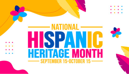 Fototapeta na wymiar National Hispanic Heritage Month celebration colorful background, typography, banner, placard, card, and poster design template. is annually celebrated from September 15 to October 15 in the USA.