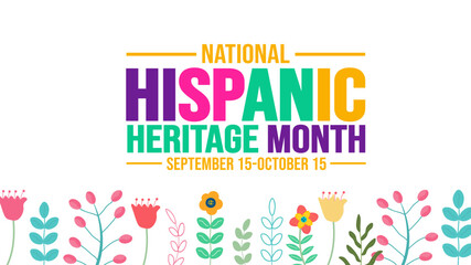 National Hispanic Heritage Month celebration colorful background, typography, banner, placard, card, and poster design template. is annually celebrated from September 15 to October 15 in the USA.