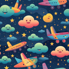 Cute airplane cartoon repeat pattern