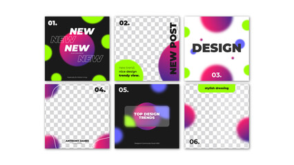 6 Abstract Gradient Instagram Posts. Blurry Circles. Editable Graphic Templates. 